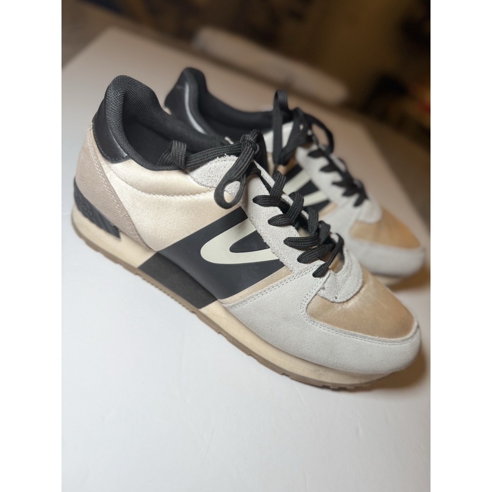 Tretorn Shoes Womens 9.5M Loyola 2.0 Sneakers Casual Black Beige Satin Accent